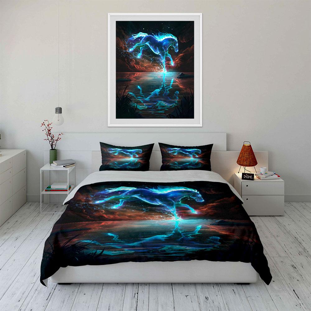 Fantasy Glow Horse Art Set  Kid'S And Adults' Bedroom Decor, Exquisite Three-Piece Bedding Set Gift