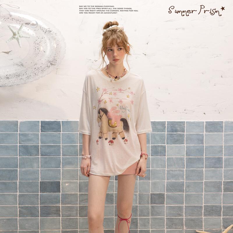 UNIFREE Sweet Pony Print Casual T-Shirt