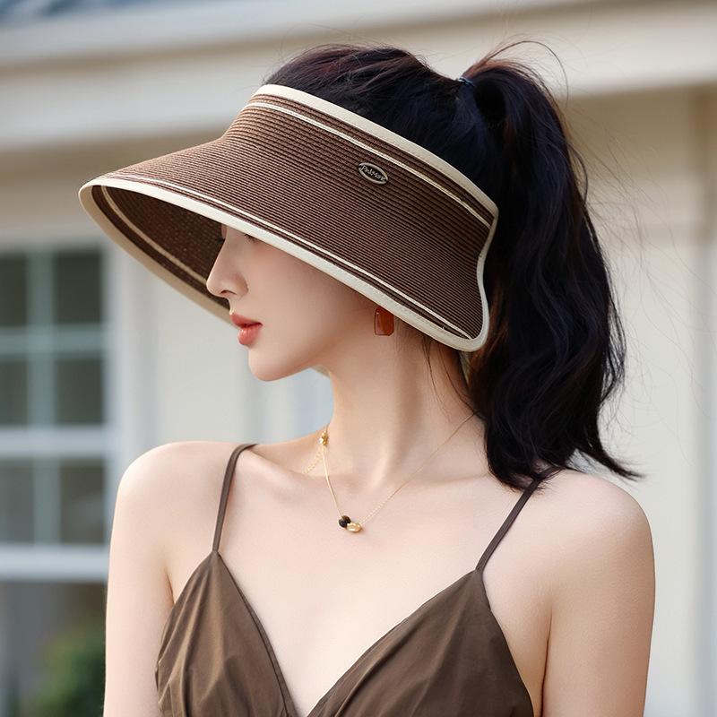 Damen Faltbarer Sonnenhut mit offenem Oberteil für Reisen im Freien, Sonnenschutz und UV-Beweis Strohhut zur Gesichtsbetonung, Kleiner Sonnenhut