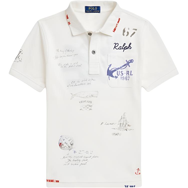 

Polo Ralph Lauren Рубашка поло Морской стиль Вышитый воротник поло Пуговица Короткий рукав Детские топы Белый CWPOKNIY8021374-100 M