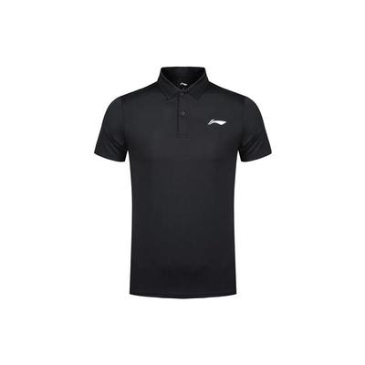 Li Ning Contrast Color Brand Logo Print Solid Short Sleeve Polo Shirt Men Polo Shirts Black APLN327-1
