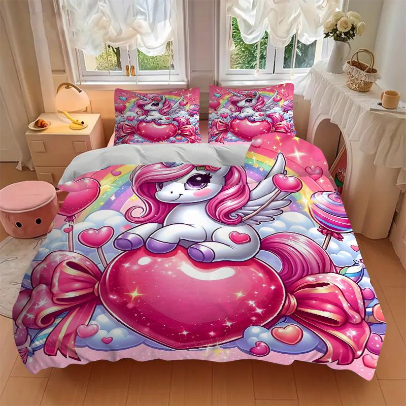 Unicorn Fantasy Heart Print 3Pcs Bedding Setduvet Cover With 2 Bedropillowcase Home Birthday Gift