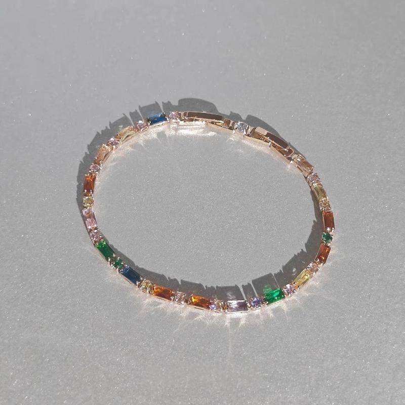 Shiny Colorful Crystal Bracelet for Women Sparkling Zircon Accent Chain Anti-allergy Jewelry for Night Out Party Birthday Gift