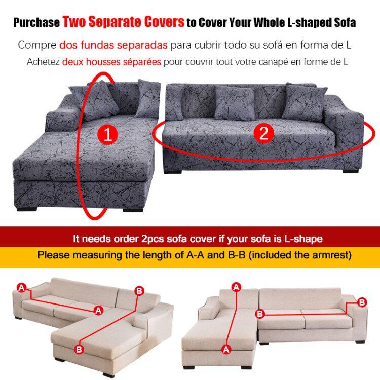 Square Printed L-shape Chaise Longue Sofa Covers for Living Room Sofa Protector Anti-dust Elastic Stretch Covers for Corner Sofa
