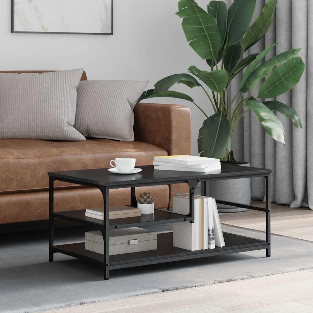 Coffee Table Black with Oak Effect 90 X 49 X 40 Cm Engineered Wood