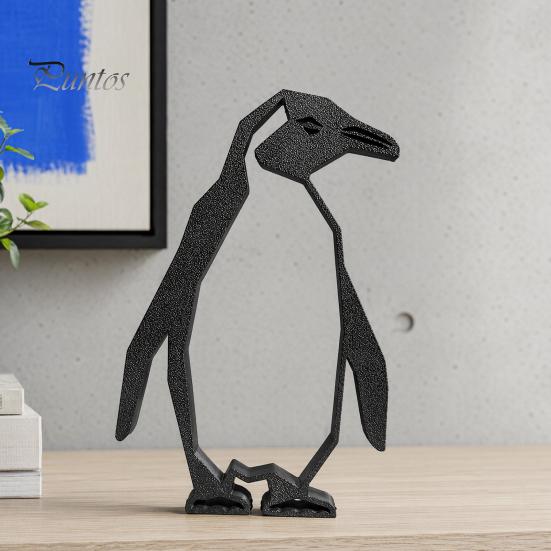 Modern Penguin Decor Geometric Figurine, Black Hollow Design Ornament, 3D Printed Home Abstract Art Statue for Office Desktop Decoration Stylish
