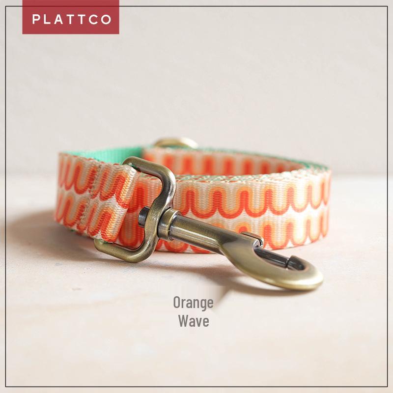 PLATTCO Orange Wave Pattern Pet Leash PDL365 L 2.5cm*120cm