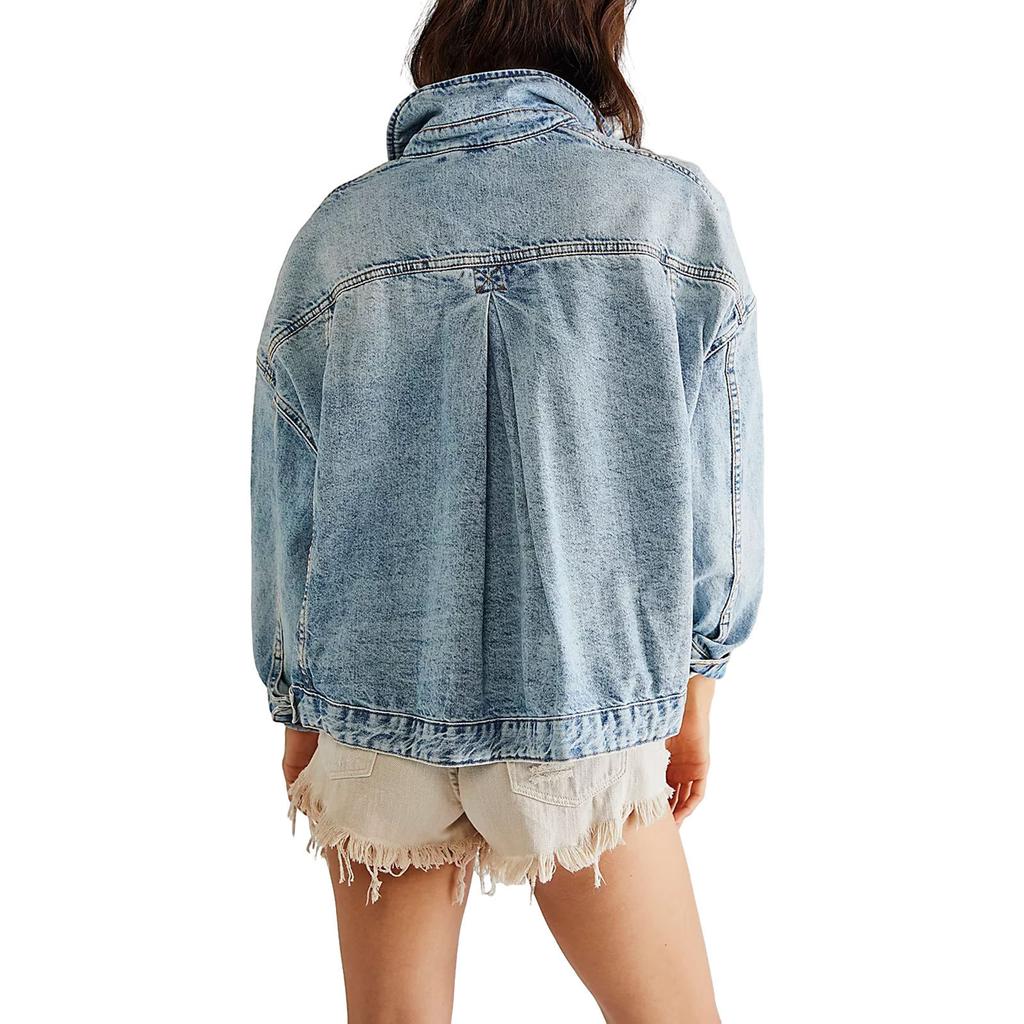 Dámska džínsová bunda s vreckami, dlhý rukáv, golier, zapínanie na gombíky, jednofarebná jar, jeseň, voľný kabát, streetwear