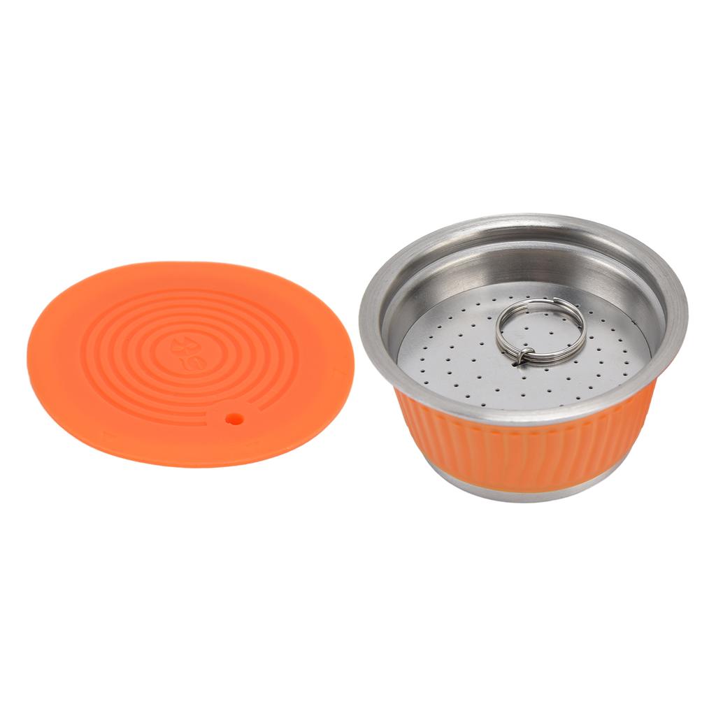 Wiederverwendbare Nachfüllbare Kaffeekapsel Filtertasse aus Edelstahl mit Tamper für Dolce GustoOrange