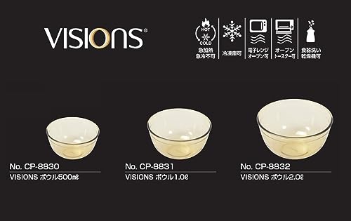 PEARL METAL VISIONS Bowl, 2.0L, 21cm Outer Diameter, Heat-Resistant Glass, Microwave, Oven, and Dishwasher Safe, CP-8832