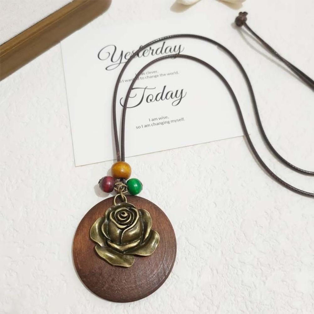 Αλυσίδα Πουλόβερ με Κοίλα Φύλλα Δερμάτινη Αλυσίδα Κολιέ Πουλόβερ Ξύλινο Κρεμαστό Κολιέ για Γυναίκες Άνδρες