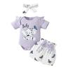 Summer Elephant Print T-shirt & Shorts Set for Baby Girls - Flutter Sleeve Romper with Bow Shorts