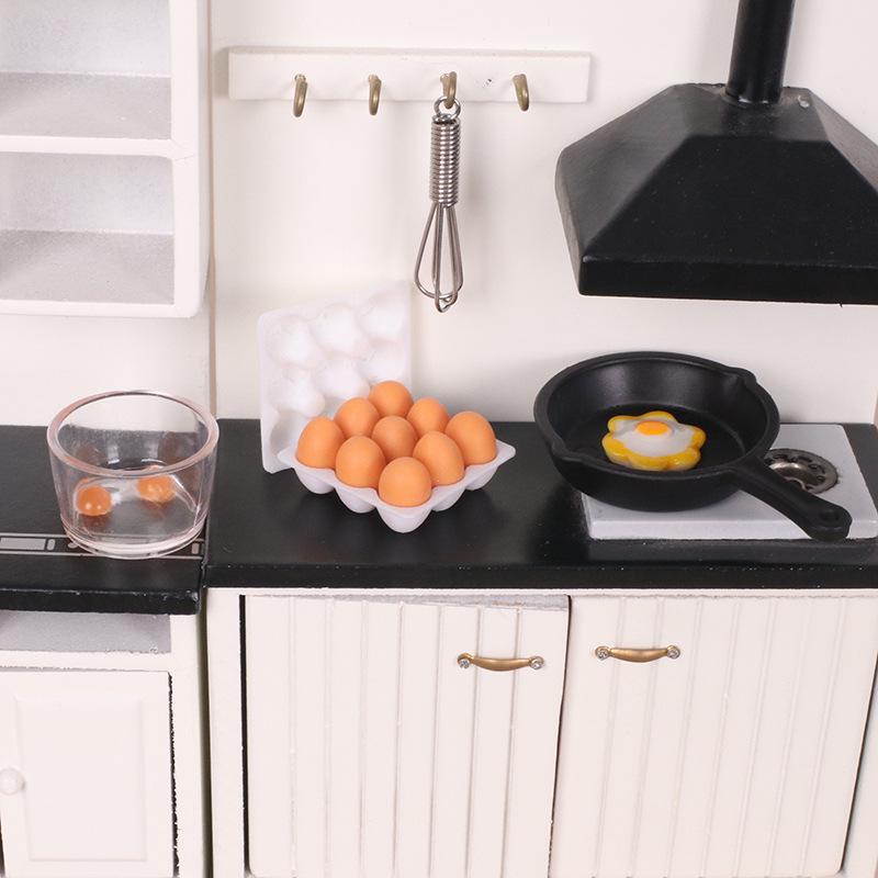 11-Piece Miniature Dollhouse Kitchen Food Set with Tray and Mini Eggs