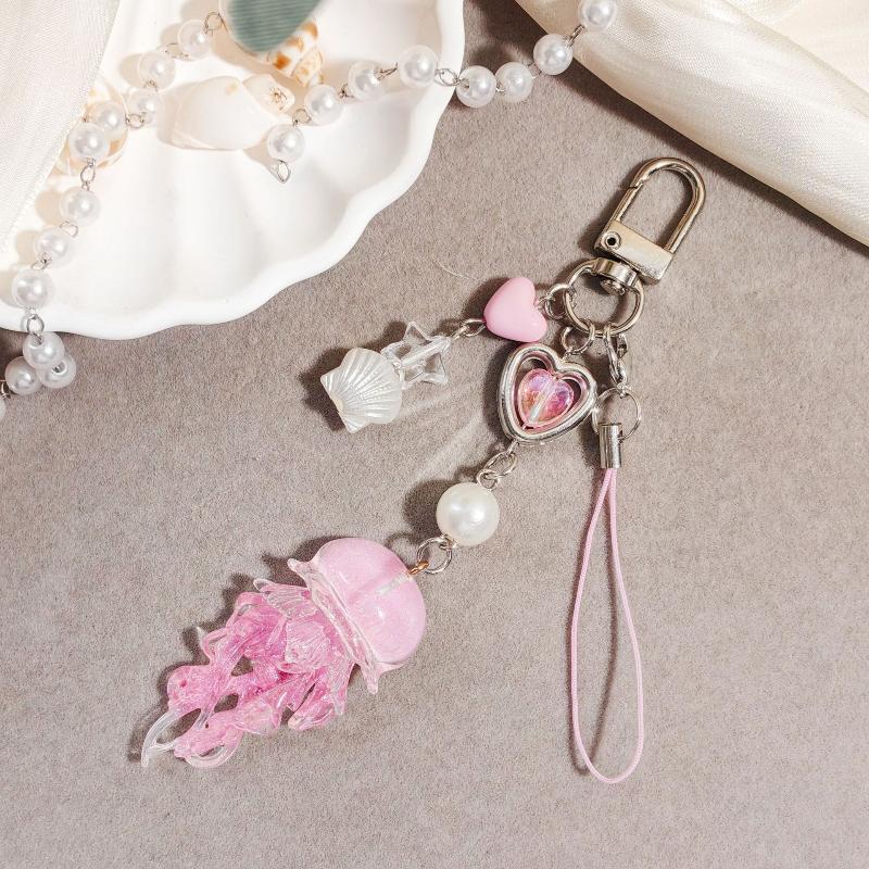 Ocean Theme Elegant Jellyfish Pendant Keychain Durable Metal Bag Phone Charm for Women Daily Gift