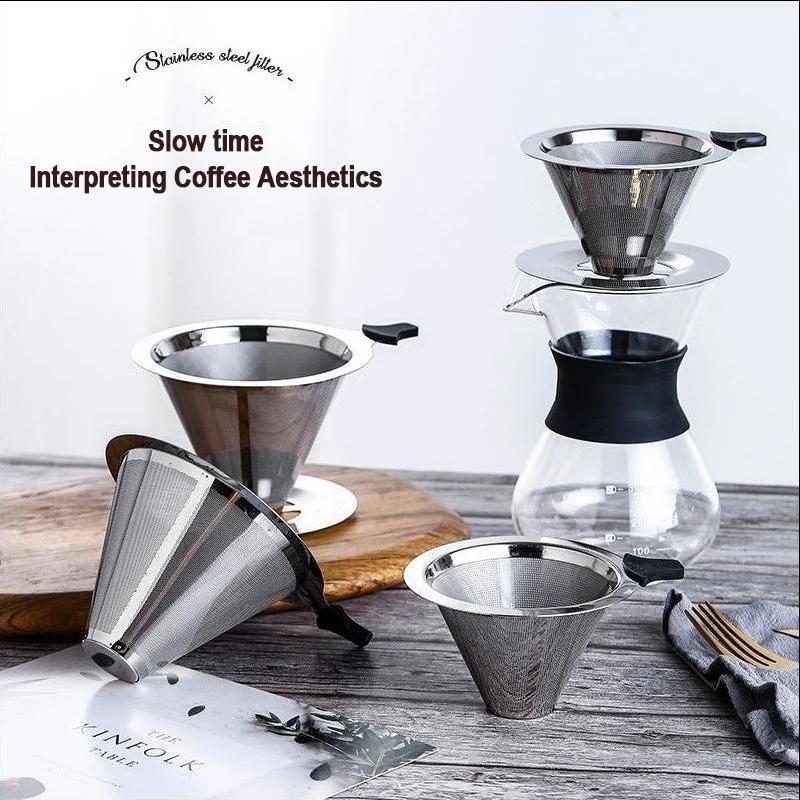 1Pc Reusable Double Layer Stainless Steel Coffee Filter Holder Pour Over Coffees Dripper Mesh Coffee Tea Filter Basket Tools