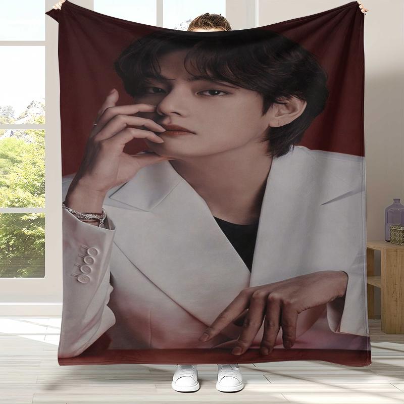 Kim Tae Hyung V Kpop B-BTS Flannel Blanket,Ultra Soft Warm Plush Throw for Home Bedroom Bed Sofa Cover Office Camping Picnic