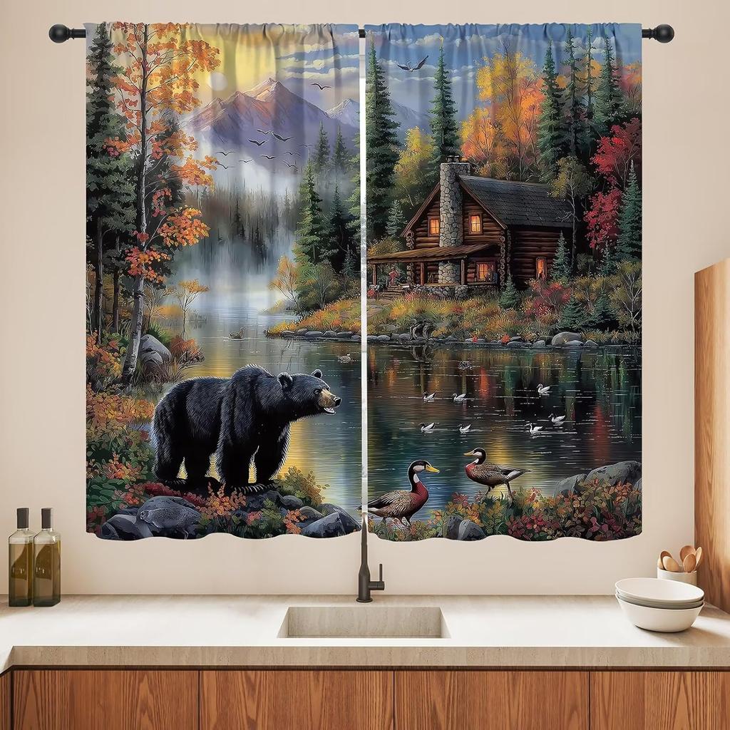 Blackout Wolf Curtains Retro Nature Wildlife Drapes Aurora Forest Wolves Animal Pattern Window Treatments Curtain Living Made Of Polyester Washable