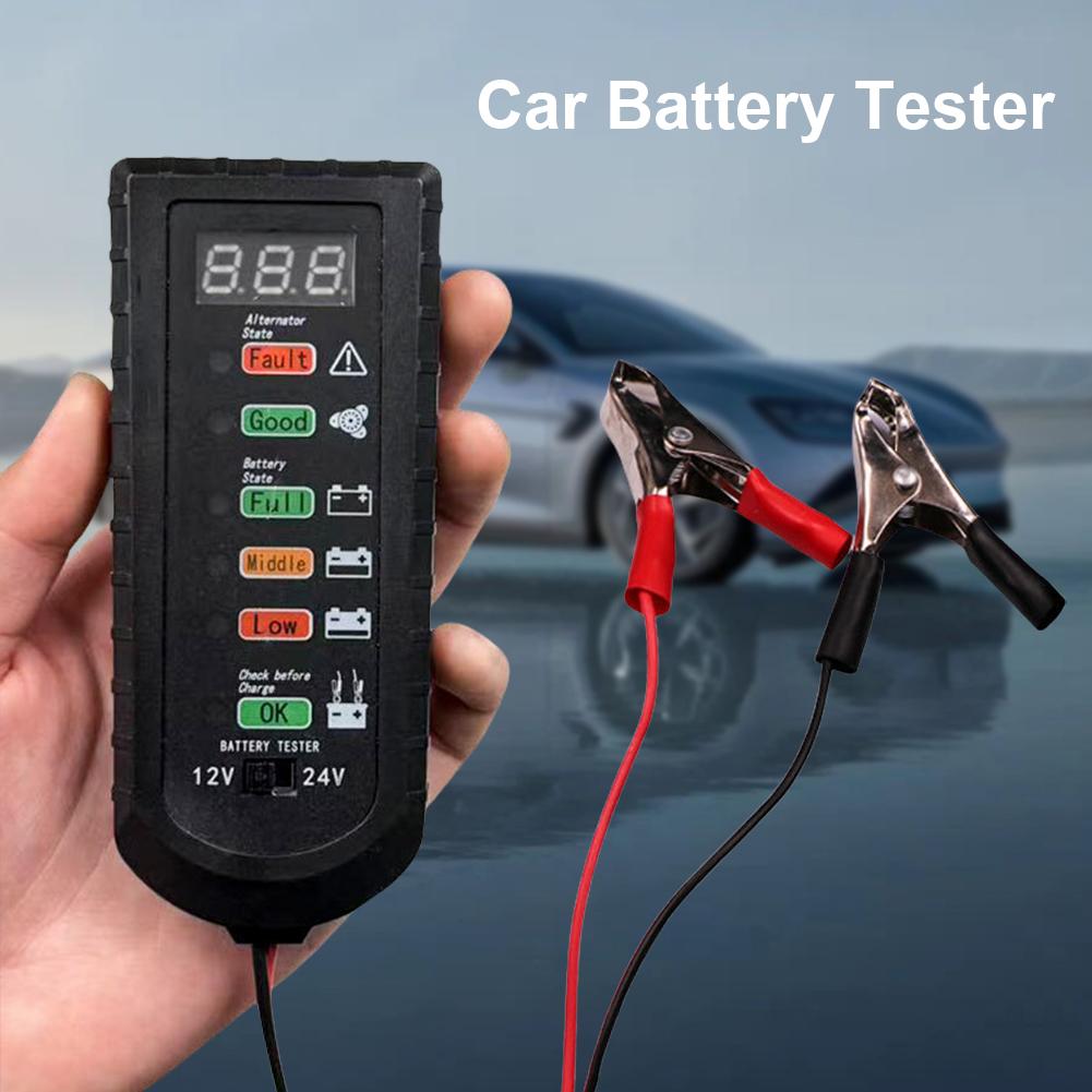 12V 24V Car Battery Tester Motorcycle Battery Tester Checker Universal Portable 6 LED Indicator for Testing Battery Condition