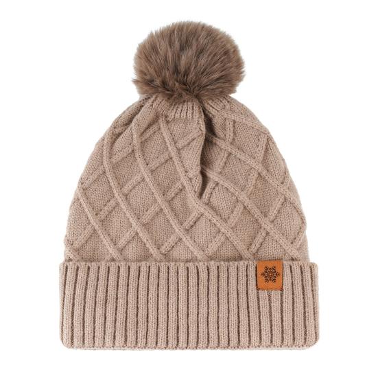 Women Winter Knitted Hat with Faux Fur Pom Pom Ball