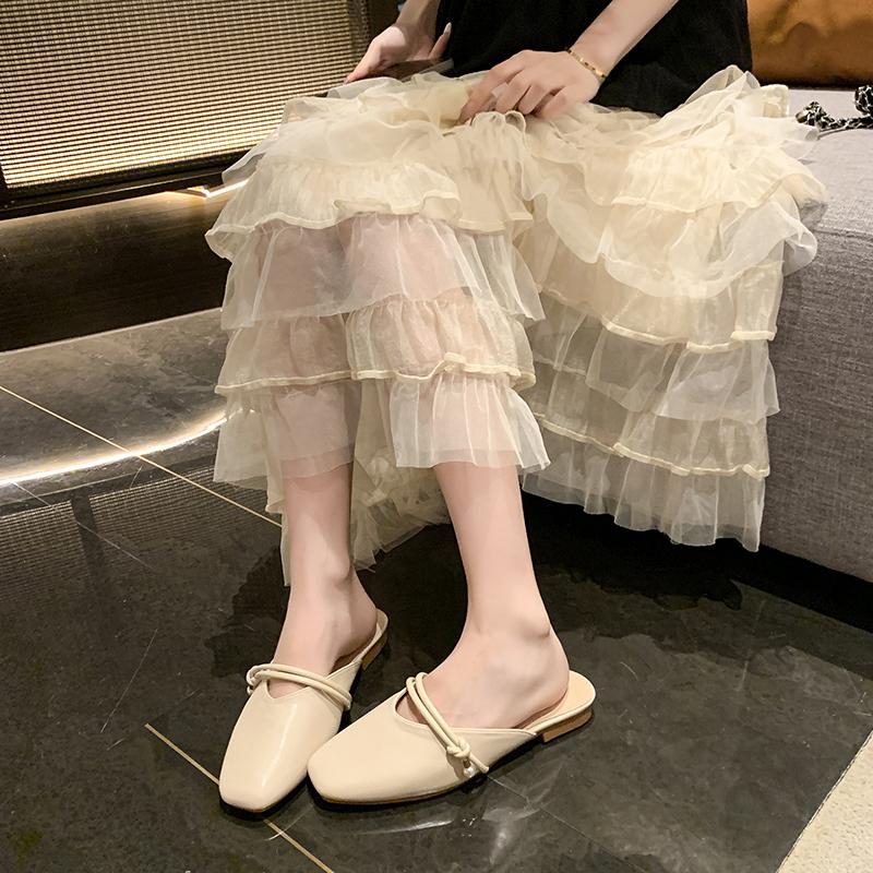 Fashion 2025  Summer New French Gentle Baotou Half Slippers Women Casual Versatile Flat Bottom Shallow Mouth Single Shoes for Women