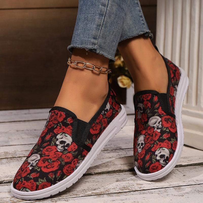 Halloween Skull Head Low Top Single Shoes Graffiti Printed Shoes