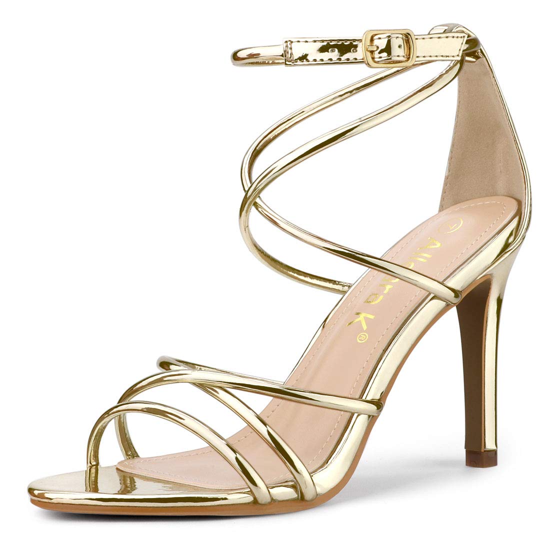 

Allegra K Strappy Sandals with Stiletto Heels, Open Toe, Women s High Heels, Party, Spring/Summer, Gold, Size 23.0cm