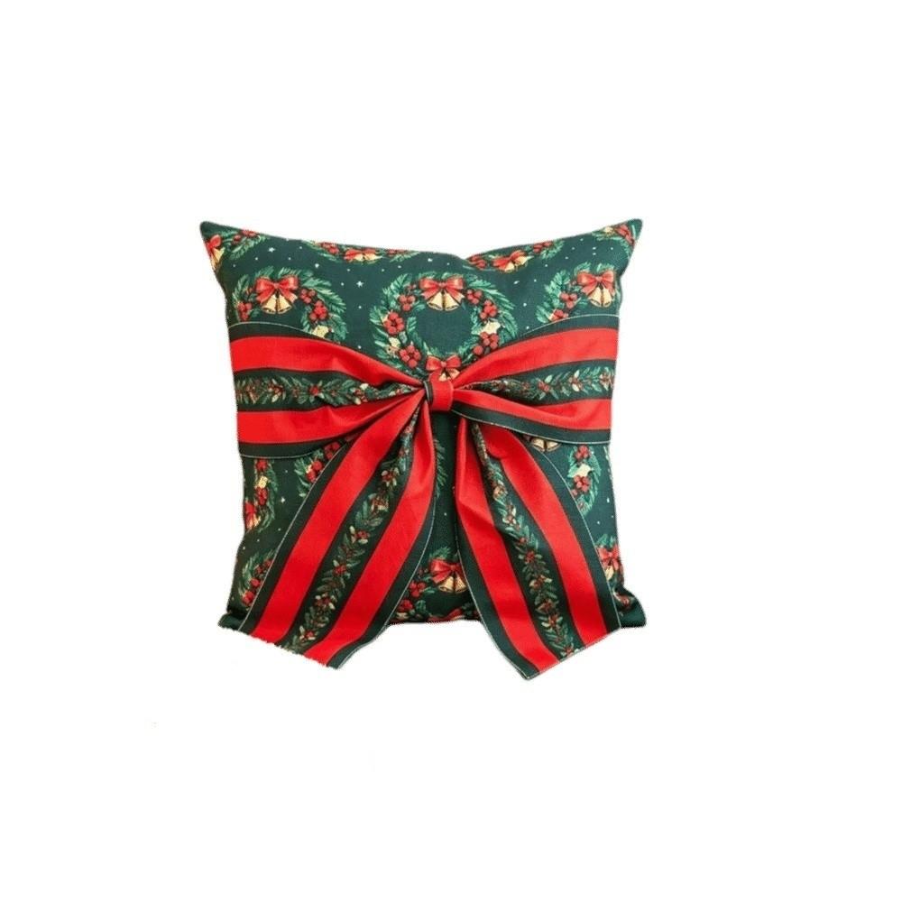 Bow Design Christmas Pillow Cover Snowflake Xmas Tree Pillowslip Sofa Pillow Cover  Holiday Cushion