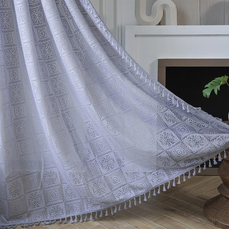 Gray Crochet Sheer Curtain Panel Living Room Bedroom Balcony With Rod Pocket Hook Grommet Options Cotton 60%