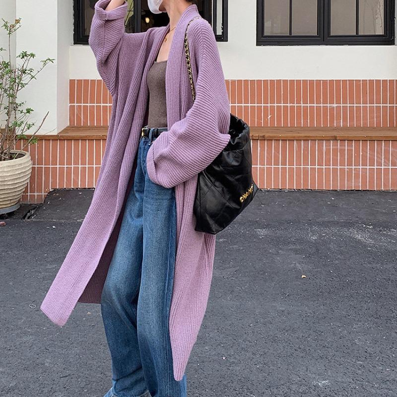 Autumn and winter new medium and long knitted cardigan women's loose lazy style commuting versatile sweater jacket