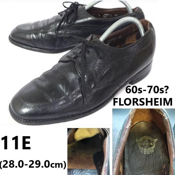

FLORSHEIM Goodyear Welt U-Tip Shoes 60s-70s Vintage Size 11E 28.0-28.5 Black