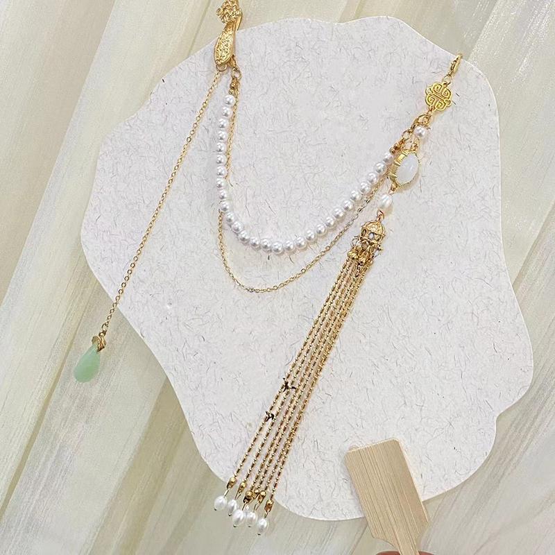 Imitationsperle Damen Hanfu Ornament Schmuck Langer Hängender Quaste Cheongsam Accessoires Legierung Cheongsam Gepresstes Revers