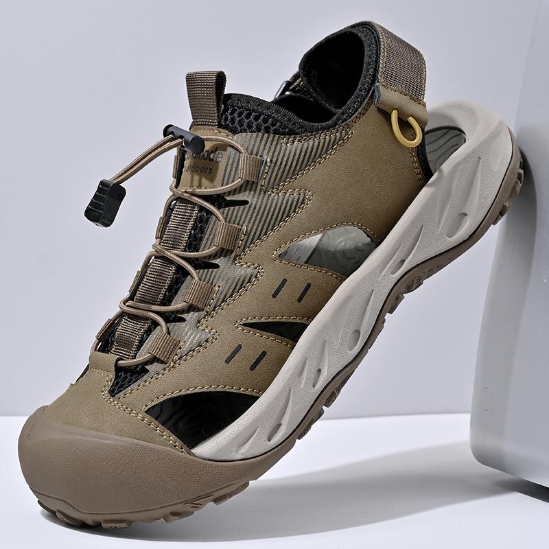 

Удобные летние балетки с вырезами, мужские повседневные сандалии, роскошные мужские кожаные сандалии, регулируемые ремешки, обувь для ходьбы по воде 45 хаки