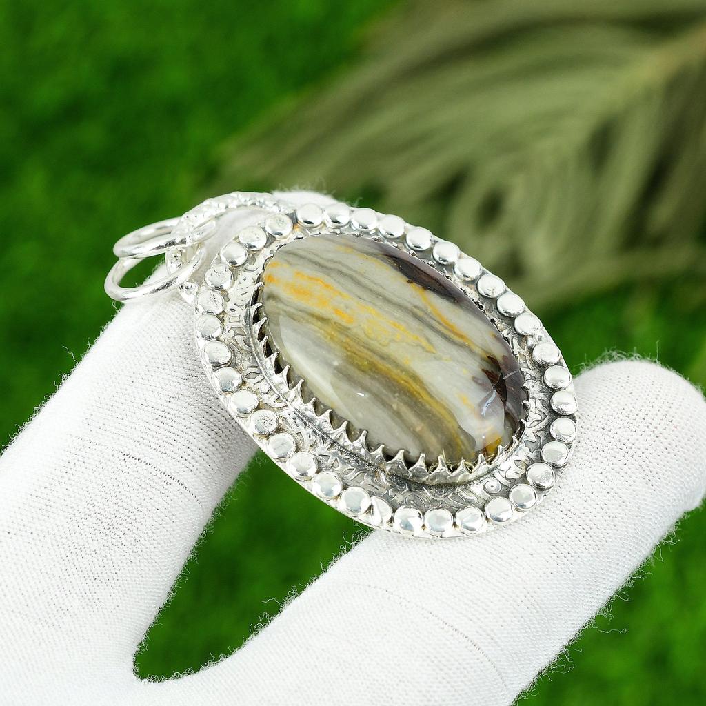 Natural Peanut Wood Jasper Gemstone Pendant 925 Sterling Silver For Girls