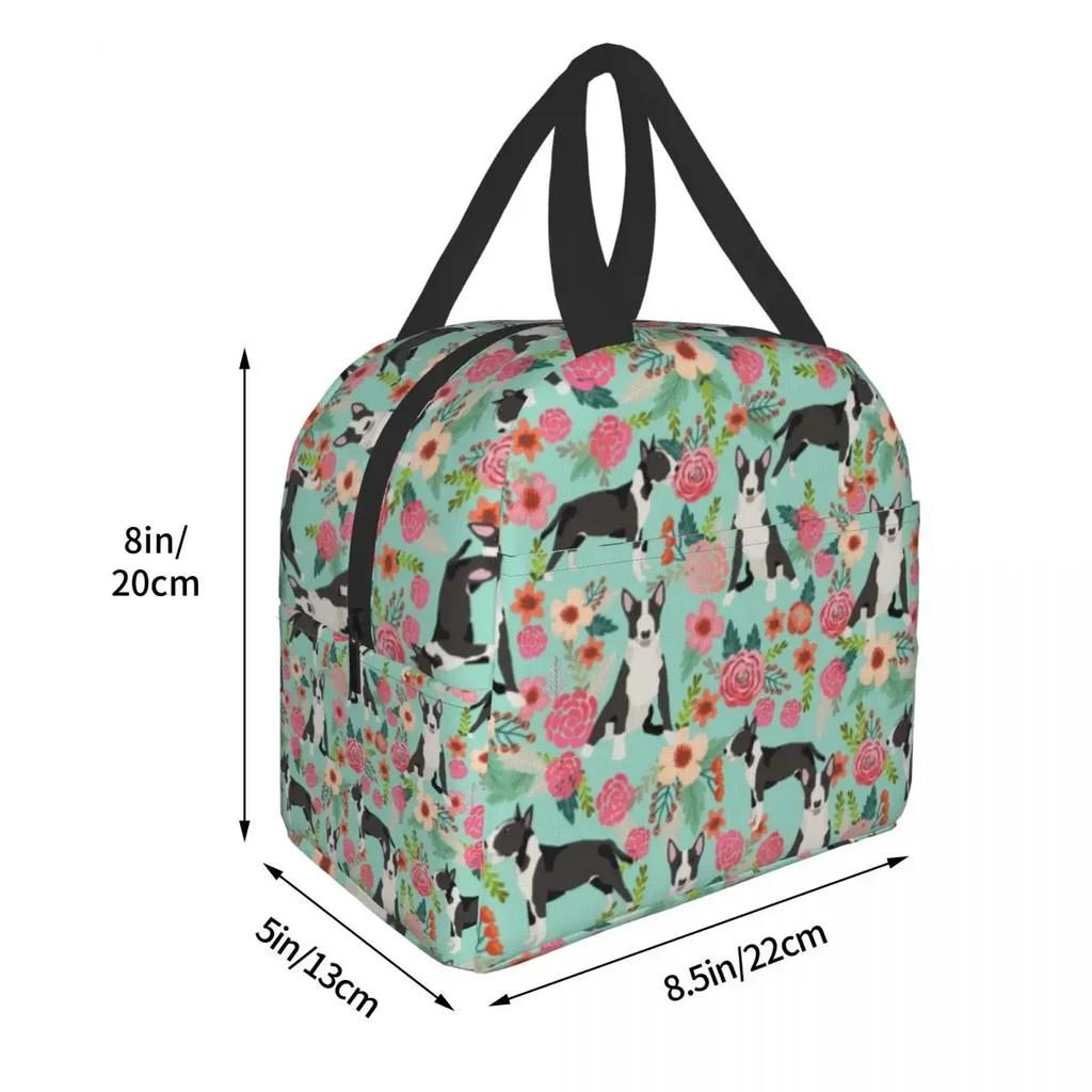 Bull Terrier With Flowers Lunch Box for Women Kids Multifunction Pet Dog Cooler Thermal Food Insulated Lunch Bag Office Work