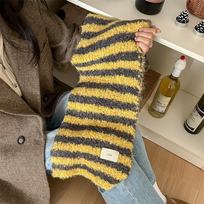 

Зимняя атмосфера контрастный полосатый вязаный шарф для женщин зимний мягкий и липкий высококачественный рождественский стиль теплый студенческий шарф 165*28cm