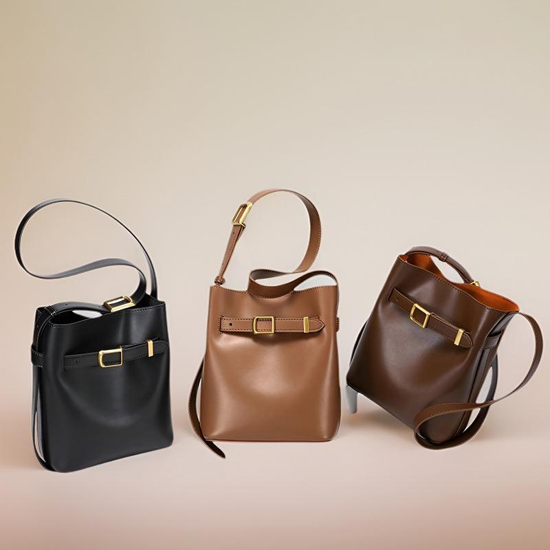 New leather women's bag bucket bag retro cowhide versatile bag shoulder messenger bag women