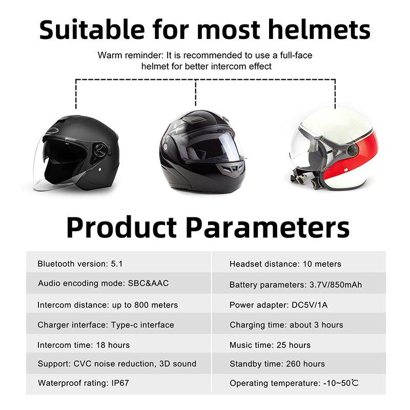EJEAS V6 PRO BT Motorcycle Helmet Intercom Headset With 800m Interphone 6 Rider Switching Walkie Talkie CVC Noise Reduction