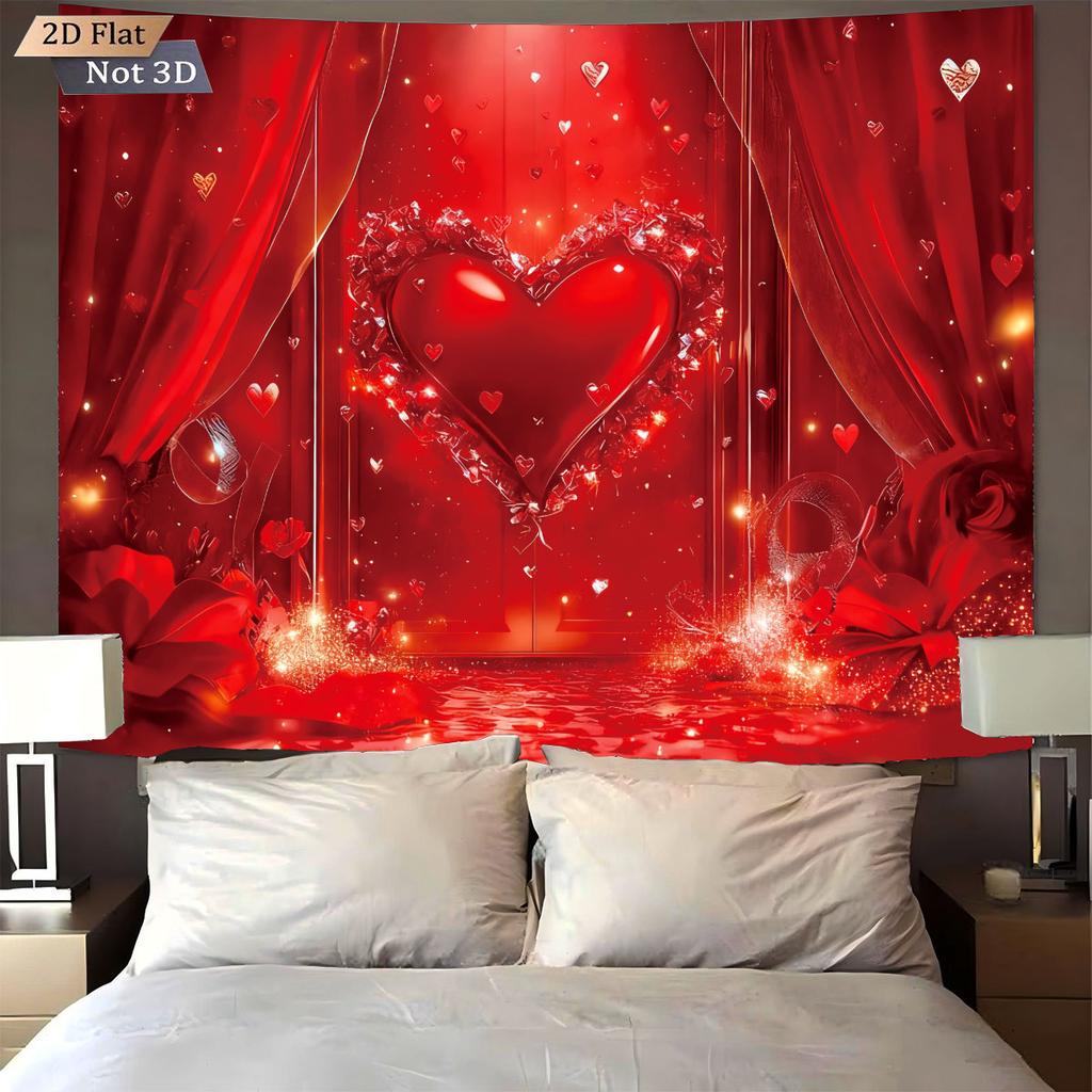 1pc Romantic Valentine's Day Red Love Print Tapestry Living Room Wall Decoration Background Cloth Machine Washable Space Pendant