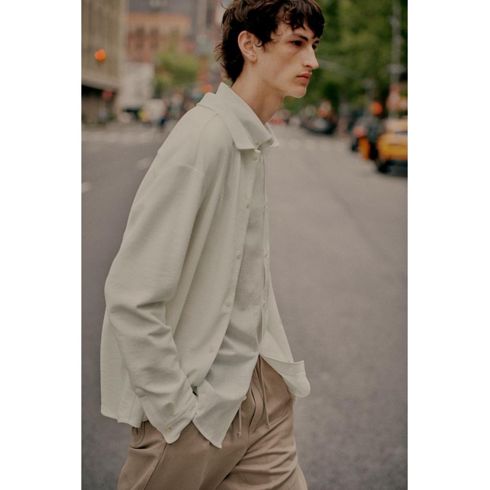 

H M Loose fit Textured Shirt White