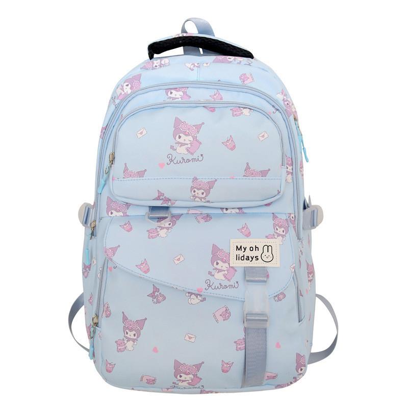 Kuromi Cartoon Print Backpack For Girls Nylon Lightweight School Book Bag With Breathable Comfort
