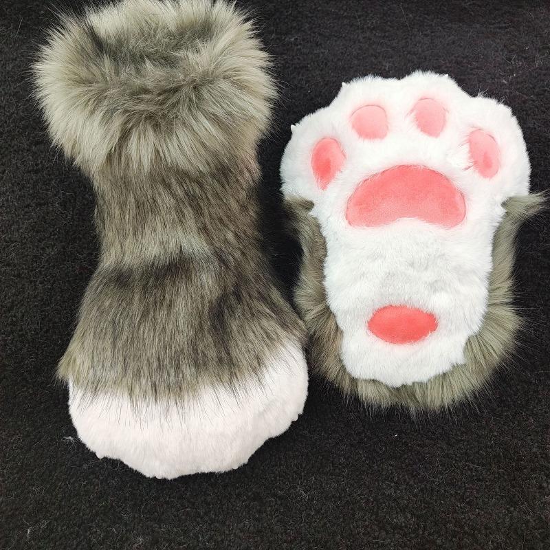 New 1 Pair Furry Animal Paw Shoes Plush Cosplay Costume Cat Paw Shoes Fursuit Foot Socks Nail Tiger Claws for Halloween Party