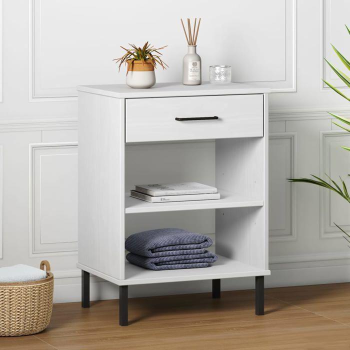 VidaXL Console Cabinet with Metal Legs White Solid Pine Wood OSLO 351002