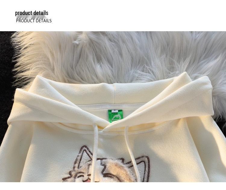 Damen Vintage Bestickter Hoodie: Herbst/Winter, Übergröße, Dick, Locker geschnitten, Trendiges Paarsweatshirt