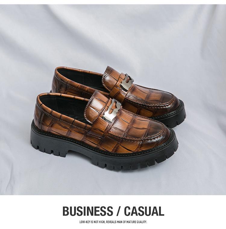 Men's Large Size British Style Leather Loafers with Thick Sole and Height Boost, Fits Size 46, Suitable for All Seasons