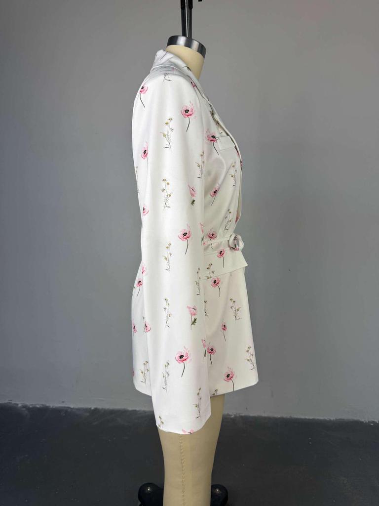 2025 Frühling/Sommer Damen Bedruckter Lockerer Blazer mit Bindegürtel