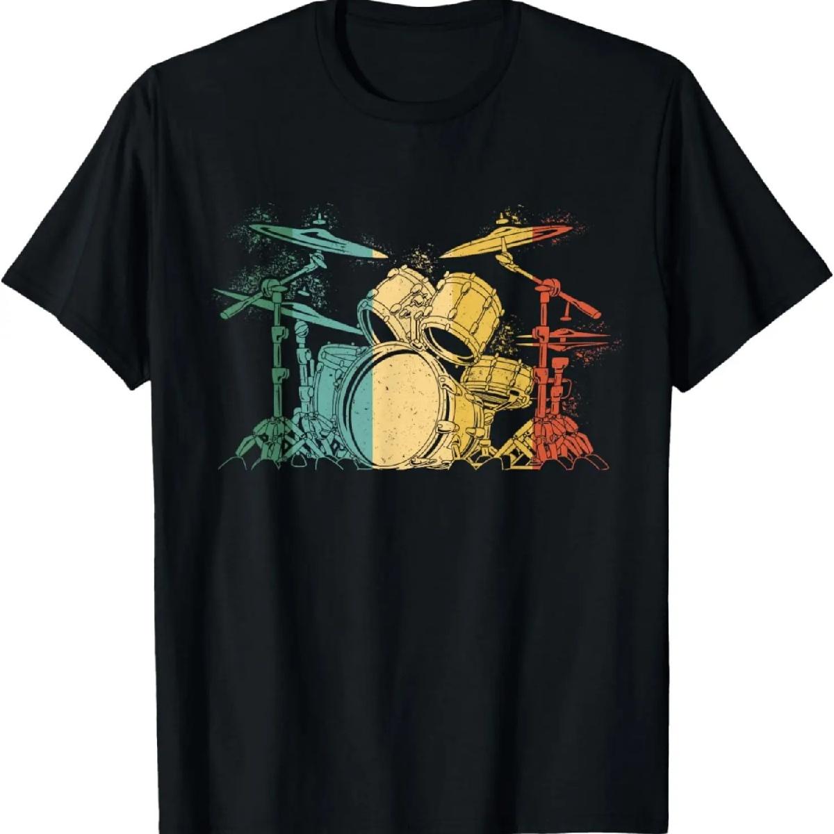Барабанщик Ретро Винтажная Ударная Установка Барабанщики Мужчины Игра на Барабанах Футболка XXXXXL чёрный
