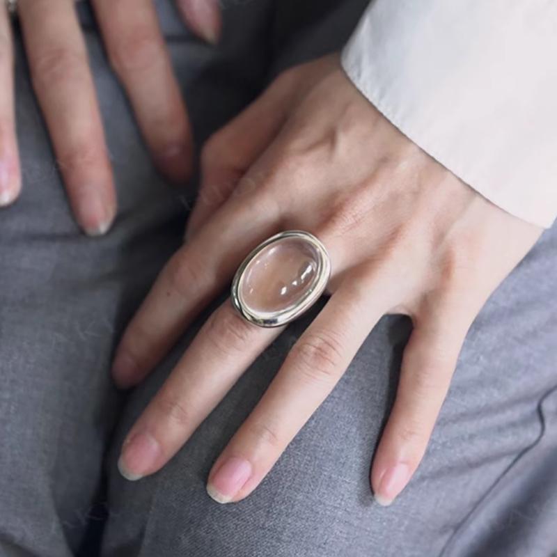 Foxanry Серебряный Цвет Эллипс Хрустальные Кольца Для Женщин Простые Преувеличенные Элегантные Винтажные Темперамент Помолвочные Ювелирные Изделия Подарки resizable