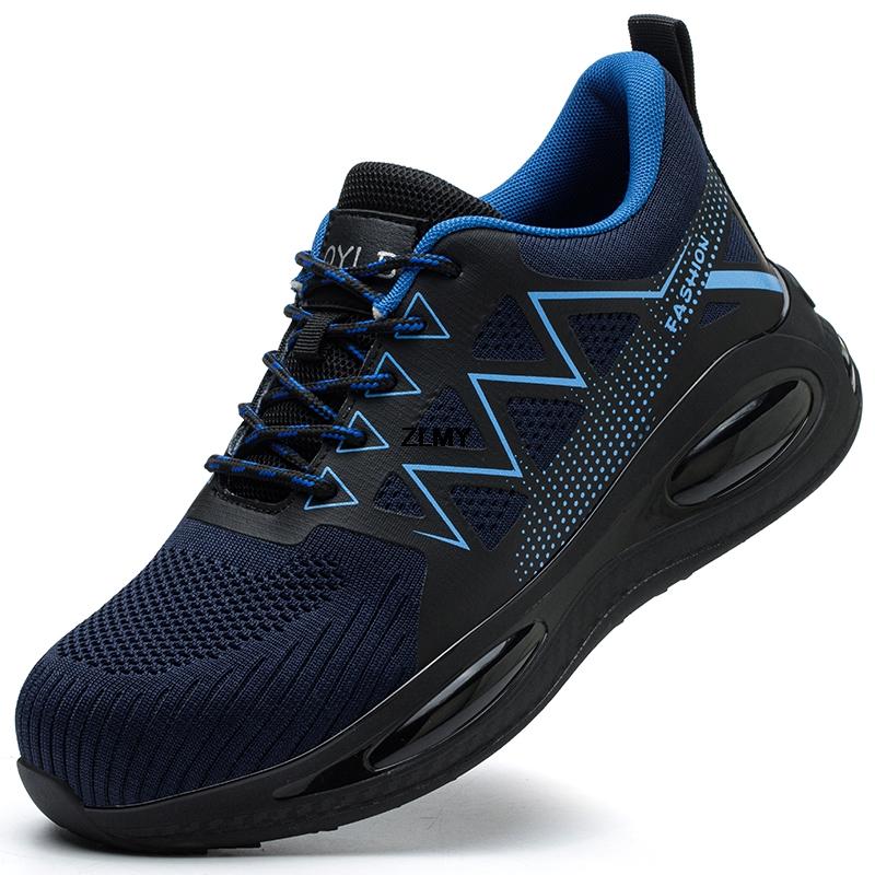 ZLMY Neue Herren Sicherheitsschuhe mit Stahlkappe, Turnschuhe, pannensicher, Arbeitssicherheitsstiefel, atmungsaktiv, leichte Arbeitsschuhe für Herren, mit Luftpolster
