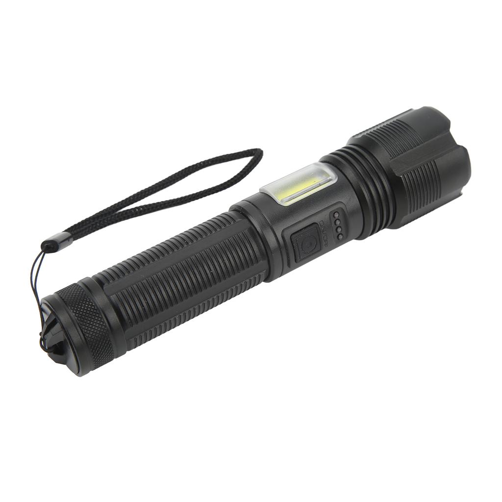 Super Bright Flashlight Zoomable IPX4 Waterproof USB Charging Handheld Flashlight with COB Side Light for Camping Hiking