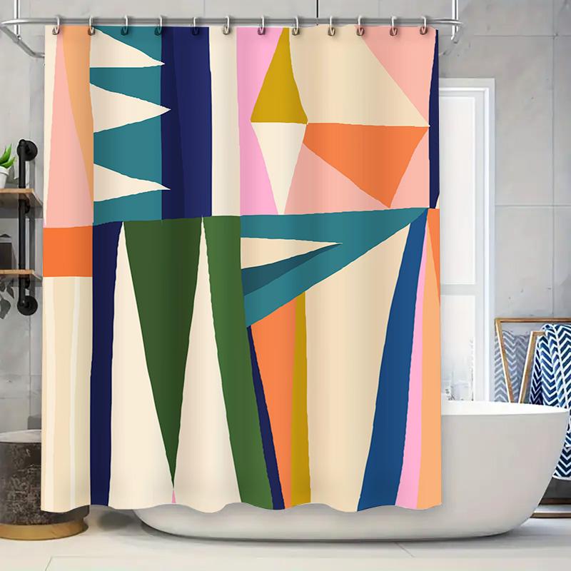 

Modern Geometric Shower Curtain Bold Colors Abstract Design For Bathroom Decor Polyester Fabric Waterproof Home Decoration W60H190(CM)-1 Pcs